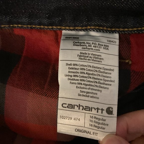 Carhartt Women’s Flannel Lined Jeans Original Fit Straight Leg Dark Wash Size 16 - Picture 6 of 6